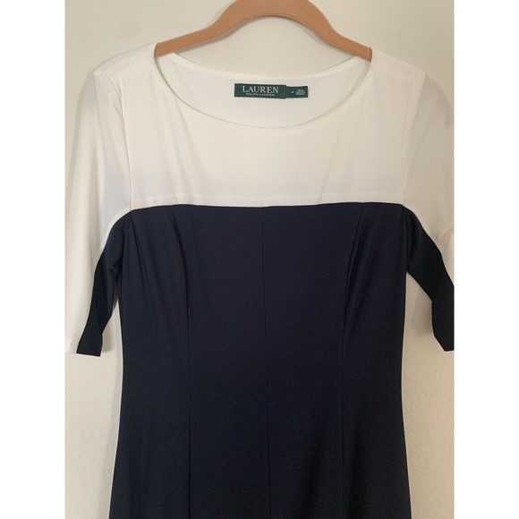 Lauren Ralph Lauren Navy and White Color Block Midi Dress Size 4 - Picture 3 of 11